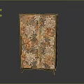 Elegant Wooden Cabinet With Intricate Floral Pattern And Orange Beige Flowers Design