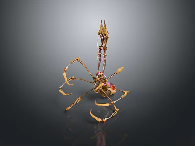 Mechanical Spider Like Game Movie Character With Multiple Legs And Golden Metallic Structure 3d model