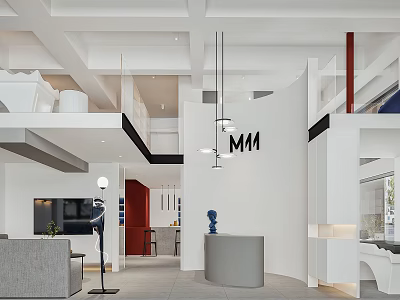 Modern Beauty Hair Salon Interior Design With Stylish Reception Counter And Lighting 3d model