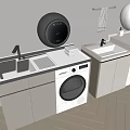 Modern White Bathroom Cabinetry With Sinks Washing Machine Dryer And Countertop