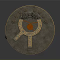 Sci Fi Futuristic Circular Platform With Tall Metallic Pillars And Mystic Symbols