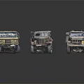 Three Old Rusty Vintage Trucks With Weathered Bodies Lined Up Together 3d model