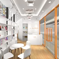 School Library Reading Area With Shelves Books White Tables Chairs Glass Doors And Ceiling Lights