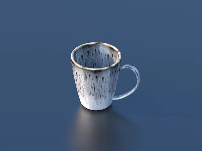 Stylish Tableware Set Featuring Gray White Textured Ceramic Cup With Gold Rim 3d model