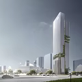 Modern Office Building With Glass Curtain Wall And Vertical Greenery In Urban Area
