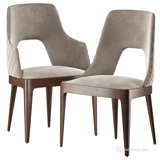 Two Modern Leisure Chairs With Light Gray Fabric Seats And Unique Wooden Legs Design 3d model 
