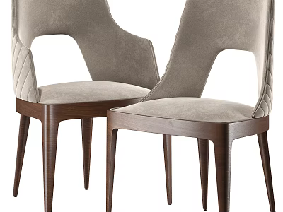 Two Modern Leisure Chairs With Light Gray Fabric Seats And Unique Wooden Legs Design 3d model