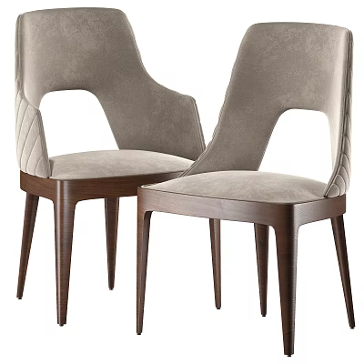 Two Modern Leisure Chairs With Light Gray Fabric Seats And Unique Wooden Legs Design 3d model