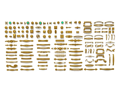 Gold Door Handles with Various Styles and Assorted Designs 3d model