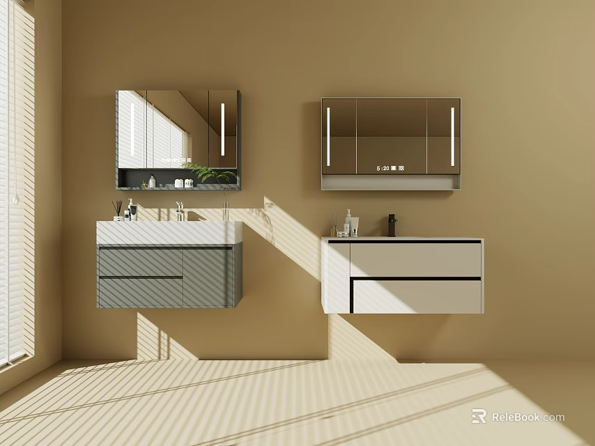 Modern Wall Mounted Bathroom Vanity With Illuminated Mirror And Natural Light 3d model 