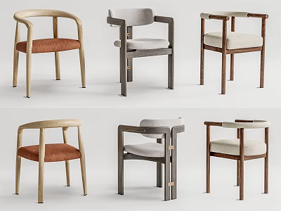 Modern Stylish Accent Chairs in Different Styles with Wooden Frames Upholstered Seats and Various Colors 3d model