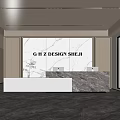 Elegant Modern Reception Desk with Marble Countertop and City View Backdrop