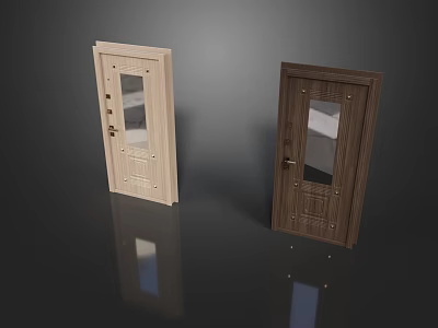 Two Different Colored Security Doors with Glass Panels and Strong Locks 3d model