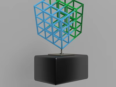 Geometric Decorative Ornament Set with Blue Green Frame and Black Cube Base 3d model
