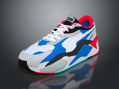 PUMA Stylish Color Block Athletic Sneakers White Blue Black Red Design 3d model