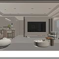 Modern Warm Beige Open Plan Living And Dining Room Design With Soft Lighting Comfortable Furnishings