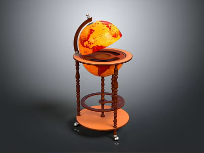 Decorative Ornament Combination Set With Globe On Wooden Wheeled Tiered Stand 3d model