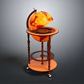 Decorative Ornament Combination Set With Globe On Wooden Wheeled Tiered Stand