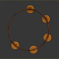 Tambourine Musical Instrument With Circular Metal Frame And Five Orange Pom Poms