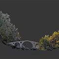 Stone Bridge Spanning River Amid Green Mountains And Yellow Trees Natural Landscape