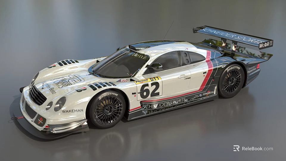 White Race Car With Number 62 Sleek Design Rear Wing And Manthey Sponsorship 3d model 