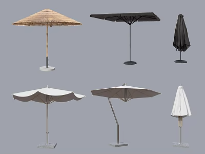 Outdoor Sunshades In Various Styles With Straw Fabric And Multiple Base Designs For Outdoor Use 3d model