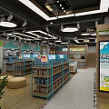 Baby Products Specialty Store with Shelves Product Displays Baby Cart Checkout Counter and Bright Lighting