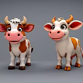 Two Cute Cartoon Cows With Brown And White Spots Standing Together