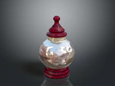 Transparent Glass Jar With Red Lid And Smooth Reflective Body On Base 3d model