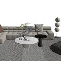 Modern L Shaped Sofa Round Coffee Table Set With Throw Pillows And Floor Lamp 3d model
