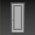 White Hinged Door With Simple Design Silver Handle And Grey Walls