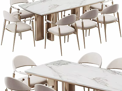 Modern Dining Table Set With Marble Tabletop Metal Legs And Upholstered Chairs 3d model