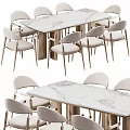 Modern Dining Table Set With Marble Tabletop Metal Legs And Upholstered Chairs 3d model
