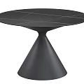 Round Black Dining Table With Line Patterns And Conical Metal Base 3d model