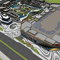 Plaza Landscape Design Featuring Green Spaces Pathways Water Features And Buildings