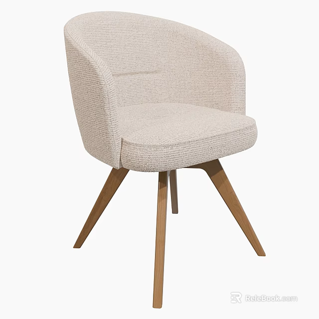 Beige Fabric Dining Chair With Armrest And Wooden Legs Modern Design 3d model 