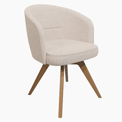 Beige Fabric Dining Chair With Armrest And Wooden Legs Modern Design 3d model