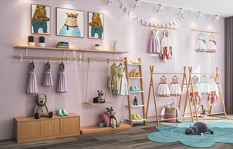 Modern Children's Clothing Store Children's Clothing Store Clothing Shelf Nakajima Booth Children's Clothing 3d model