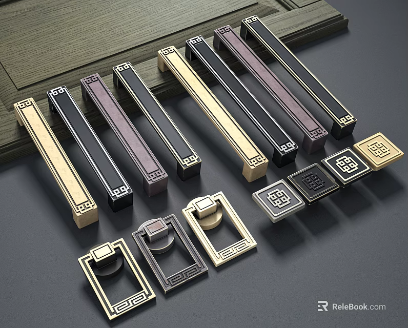 Furniture Handles With Various Decorative Designs And Metal Finishes For Cabinets 3d model 