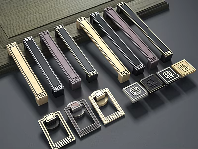 Furniture Handles With Various Decorative Designs And Metal Finishes For Cabinets 3d model