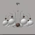 Modern Chandelier With White Spherical Shades Metal Frame And Wooden Balls