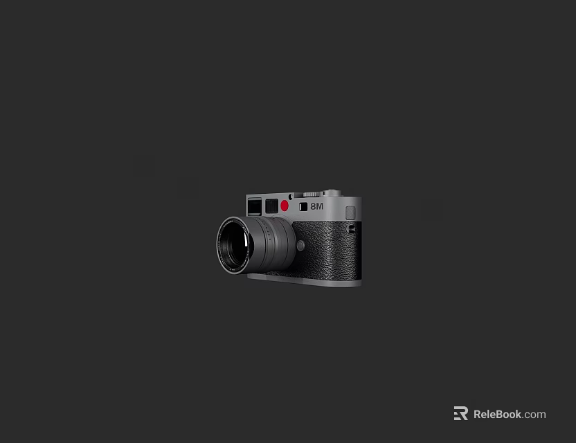 Leica Digital Camera With Silver Black Body And Red Logo On Black Background 3d model 