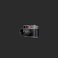 Leica Digital Camera With Silver Black Body And Red Logo On Black Background