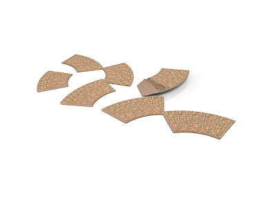 Multiple Curved Cork Pads With Textured Surface Arranged On White Background 3d model