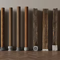 Various Wooden Columns With Different Textures And Base Designs On Herringbone Floor 3d model
