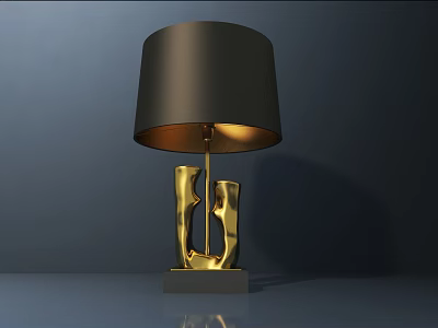 Modern Table Lamp with Black Fabric Shade and Golden Sculptural Base Warm Illumination 3d model