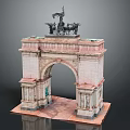 Detailed Scenic Historical Arch Model Featuring Stone Structure and Black Horse Statues
