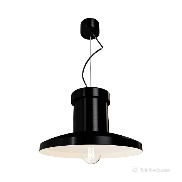 Black Modern Pendant Light With Round Shade And Visible Bulb Design 3d model