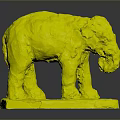 Orange Textured Elephant Sculpture With Rough Surface And Square Base 3d model