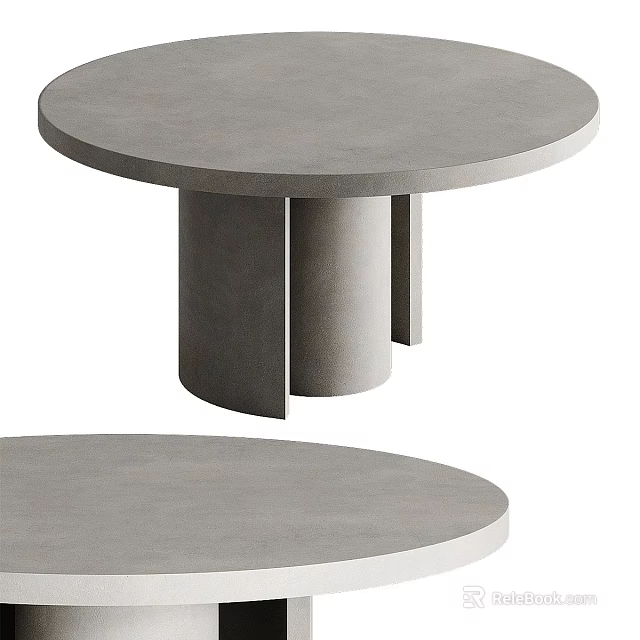 Round Gray Concrete Dining Table With Modern Minimalist Base Design 3d model